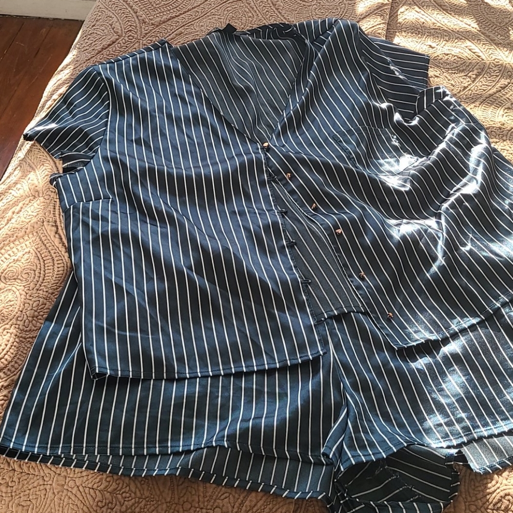 Navy pinstripe pajamas